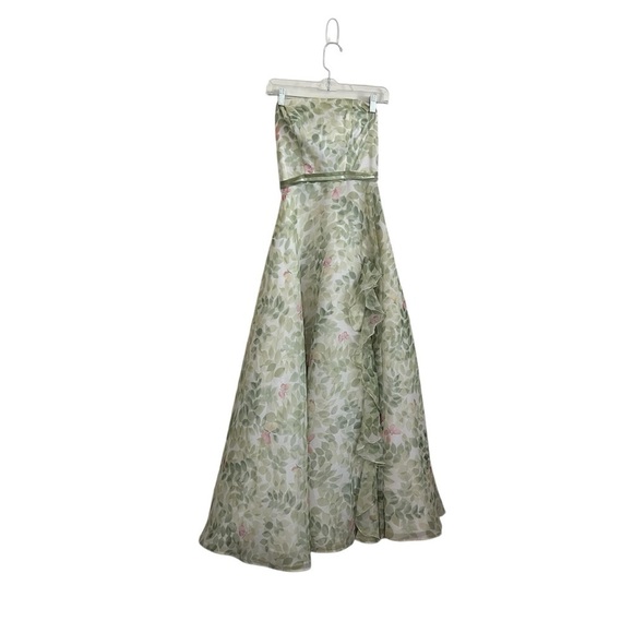 Dresses & Skirts - Strapless Green Floral A-Line Crinoline Gown Prom Formal Evening Dress-Size 2